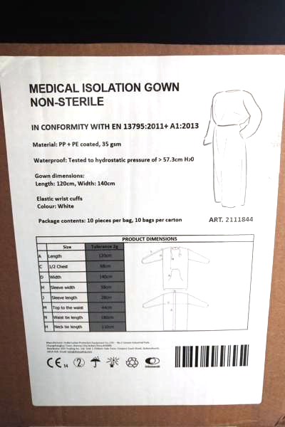 Medical Isolation Gown - White Non-Sterile (Pack of 10)