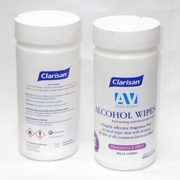 Disinfectant Wipes - Clarisan Alcohol (Tub of 200)