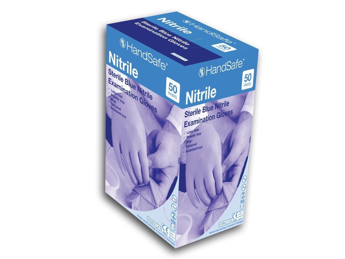 Gloves - Nitrile Procedure, Blue - Sterile  (Handsafe) - 3 Sizes