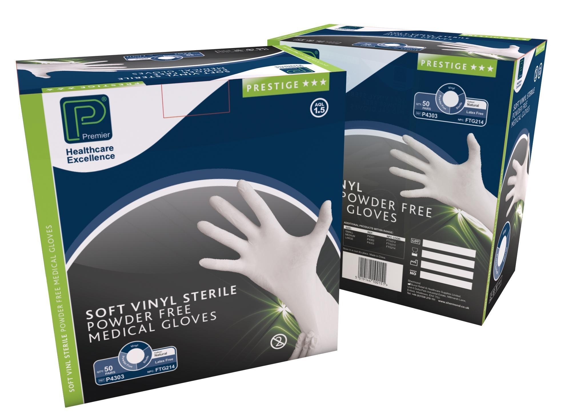 Gloves - Soft Vinyl (Synthetic) Procedure - Sterile (50 pairs per box) - 3 Sizes