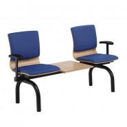 2 seats + table - upholstered seat/back pads & 2 arms - black round tube legs